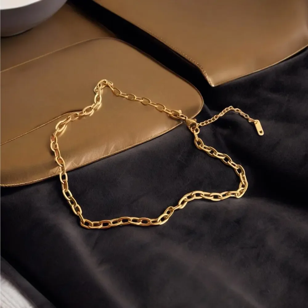 NEW 18K yellow gold plated Cuban link chain choker necklace jewelry B27A